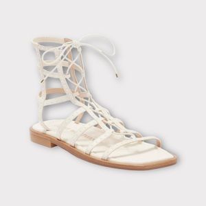 Stuart Weitzman Kora Sandals Flats Size 7.5 Lace Up Gladiator Caged Seashell NWT